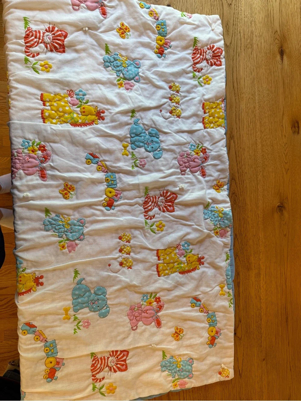 Vintage 90’s Baby Blanket, Quilted Animals And Toys 41x51